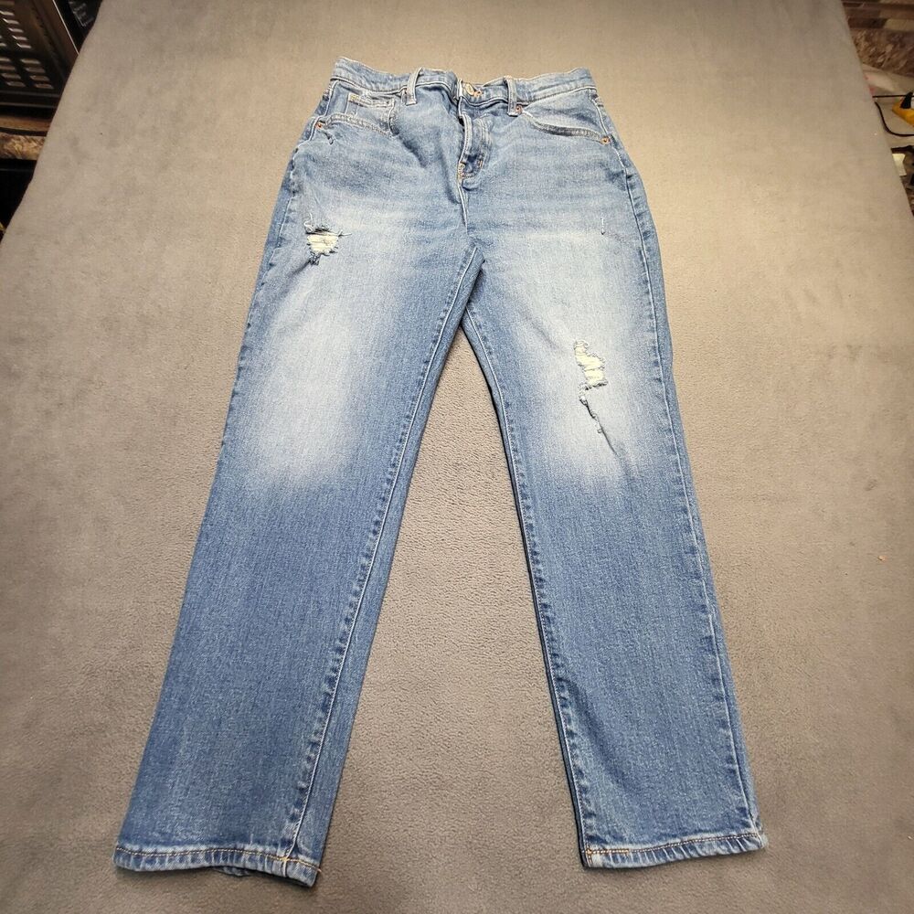 Old Navy Jeans Girls 18 Blue OG Straight Leg Button Fly Distressed Denim Stretch